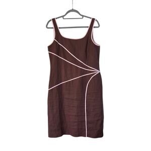Spenser Jeremy Chocolate Brown Pink 100% Linen Retro Mod Knee Length Dress Sz 10